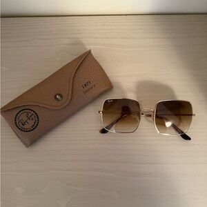 Ray-Ban Gold and Brown Square Sunglasses